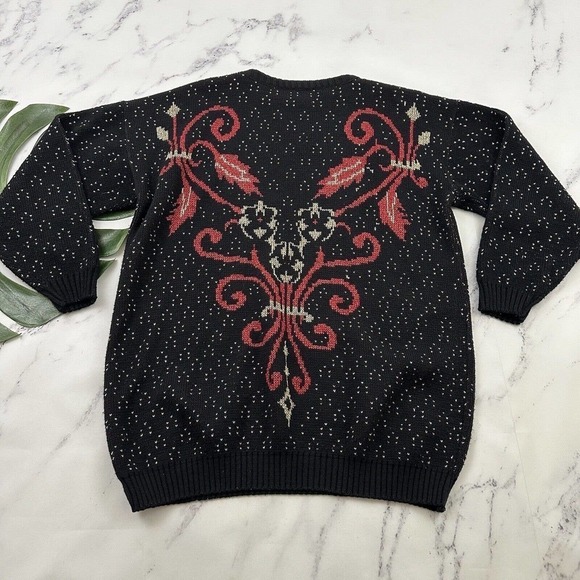 Distinctly Different Womens Vintage Pullover Sweater Size XL Black Red Holiday - Picture 8 of 12